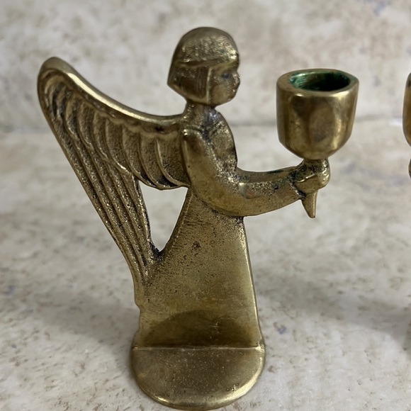 Vintage Brass Candlestick Holders Angels small - Picture 2 of 8